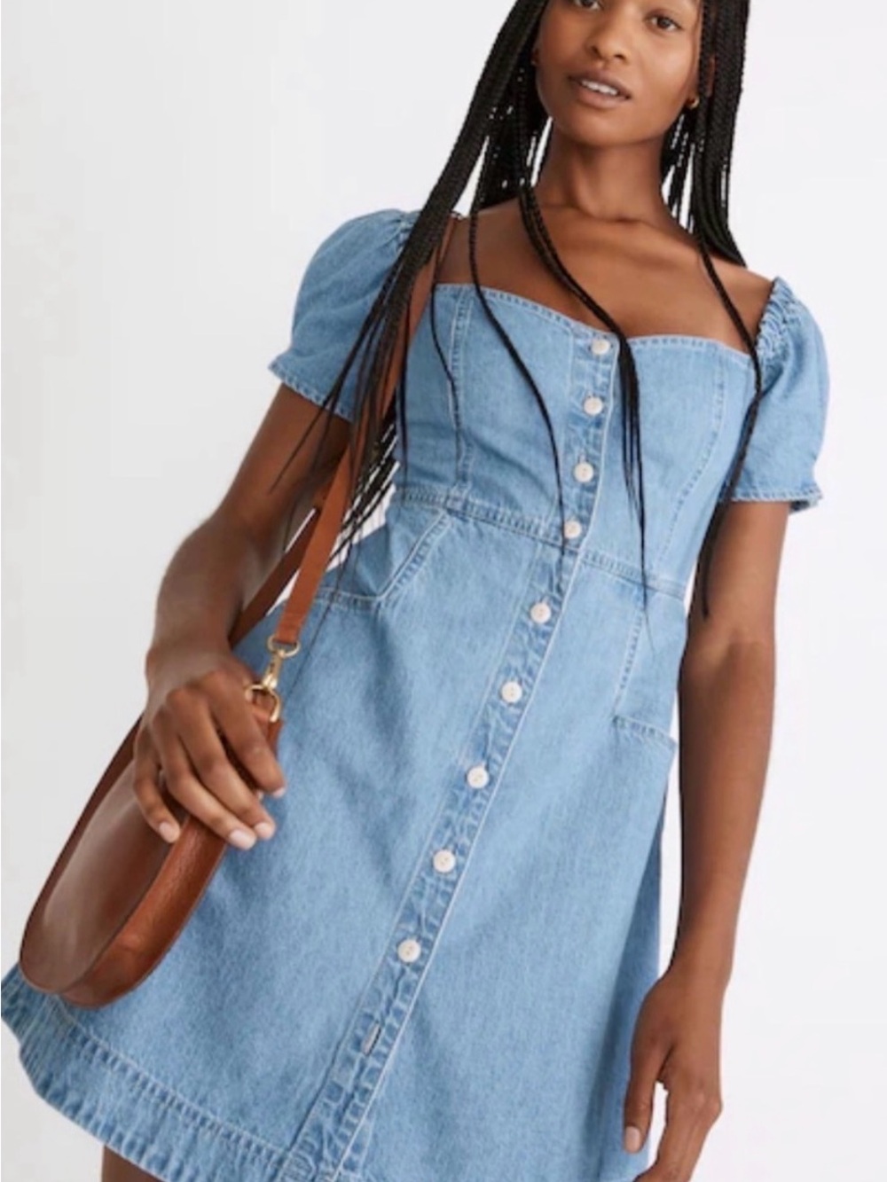 Madewell Denim Button Front Mini Dress with Florentine Neckline